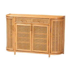 bali & pari McKenna Natural Rattan Sideboard - Handwoven Wicker Buffet Credenza, Boho Coastal Style for Dining or Living Room, 2-Drawer